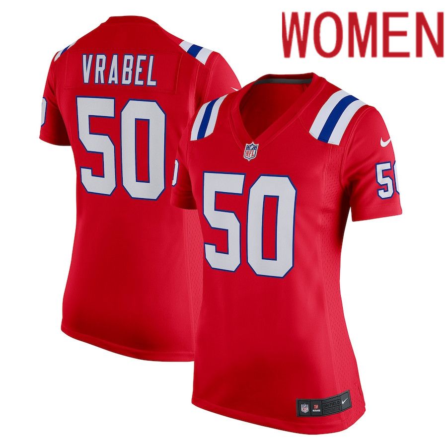 Women New England Patriots #50 Mike Vrabel Nike Red Retired Game NFL Jersey->women nfl jersey->Women Jersey
